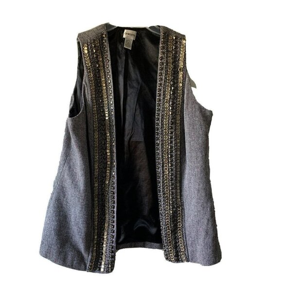 Chico's Beaded Embellished Lined Gray Wool Blend Vest Sz 1 - Picture 1 of 4